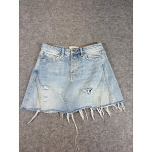 We The Free Jean Mini Skirt Womens Size 26 Blue Denim Frayed Distressed Grunge